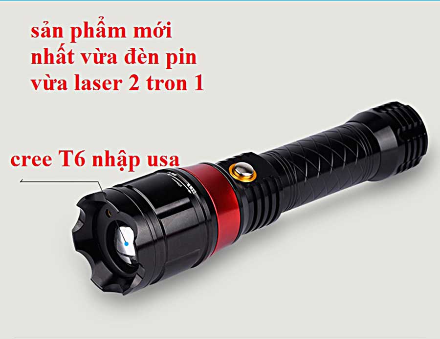 Đèn Pin Laser Tia Đỏ 2 Trong 1 ☑ Đèn Pin Laser Tia Đỏ 2 Trong 1 Có nhiều chế độ sáng: Sáng Mạnh - Vừa - Yếu, Nháy ,đèn pin , đèn laser , đèn pin và laser cùng lúc ☑ Khả năng chiếu xa lên tới 200M ☑ Có Thể Sử dụng làm sạc dự phòng trong trường hợp khẩn cấp ☑ Làm từ hộp kim nhôm bao đốt, bao đập, bao va chạm ☑ Thiết kế nhỏ gọn dễ cầm nắm và di chuyển ☑ Tuổi thọ 100.000 giờ tương đương dùng 27 năm (10 giờ/ngày) ☑ Bộ SP Gồm : Đèn, Pin Sạc 18650 Korea, Sạc Pin, Khay Dùng Pin Tiểu, Phiếu BH 12 tháng .------------------------------------------------------------------------------------------- Thông Số- ☑ Kích Thước : độ dài …20cm…. Độ rộng…5cm…….. ☑ Độ Sáng : 800 Lumen ☑ Thời Gian Chiếu Sáng : 3-8 Tiếng Tùy chế độ sử dụng ------------------------------------------------------------------------------------------Trọn Bộ Sản Phẩm Gồm- ☑ Đèn pin - ☑ 1 Pin - ☑ Hộp Đựng - ☑ Giấy Hướng dẩn sử dụng - ☑ Sạc - ☑ khay đựng pin - ☑ giấy bảo hành
