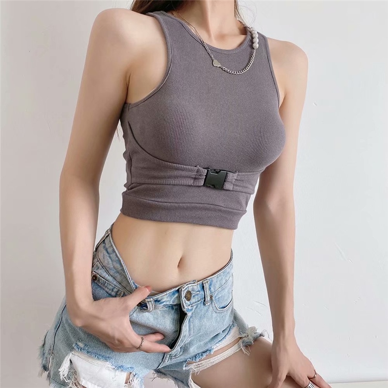 Bag buckles design feeling small sexy brief paragraph coat streets of Europe and the United States ins show thin summer wind tight sleeveless vest 12