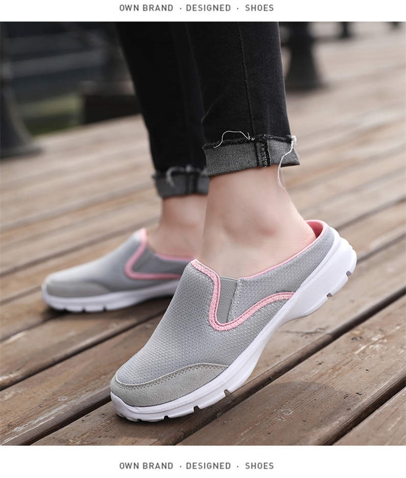 Fashion Shoes Women 39 s 2021 Mesh Slip on Half Slippers Flat Big Size Female Sneakers Women Comfort Casual Shoes Fly Weaving H7 13