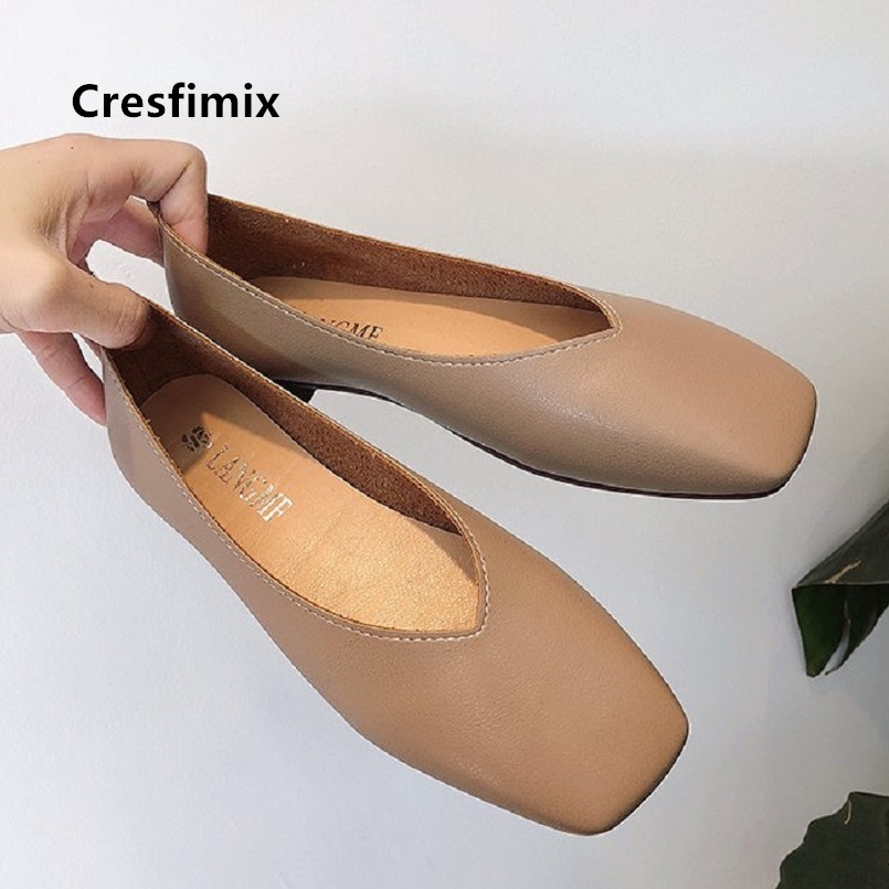 Cresfimix zapatos women fashion comfortable soft pu leather slip on flat shoes lady casual solid shoes female retro shoes a2424 14