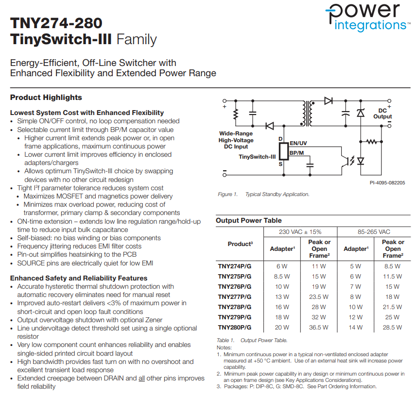 Power Integrations TNY278PN-TL Datasheet PDF Tech Specs, 43% OFF