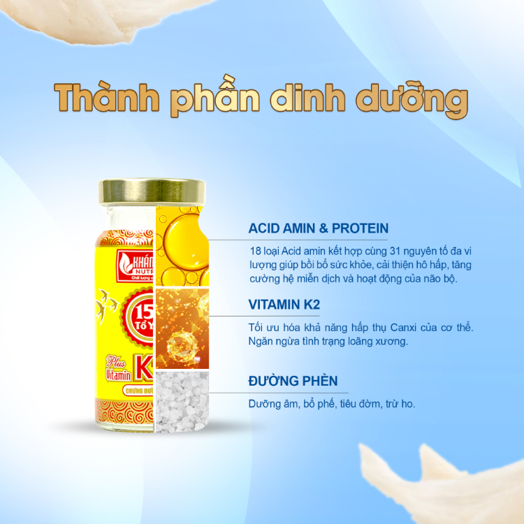 Nước Yến Sào 15% Chưng Đường Phèn Bổ Sung Vitamin K2 Khánh Hòa Nutrition (Hộp 6 lọ x 125ml ) - Thực Phẩm Dinh Dưỡng