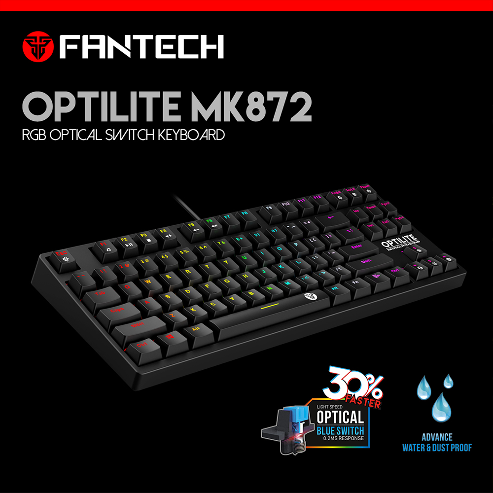 Bàn Phím Cơ Gaming TKL  Fantech MK872 OPTILITE Outemu Optical Black/Blue Switch LED RGB Full Anti Ghosting Có Phần Mềm Tùy Chỉnh Riêng - Hàng phân phối chính thức