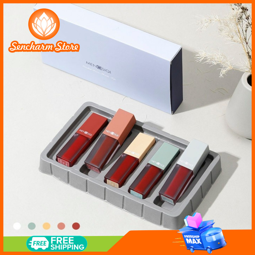 Set 5 son kem lì Mengsiqi Orchid Matte Lip - Sencharm - Chất kem mềm không khô môi, lâu trôi