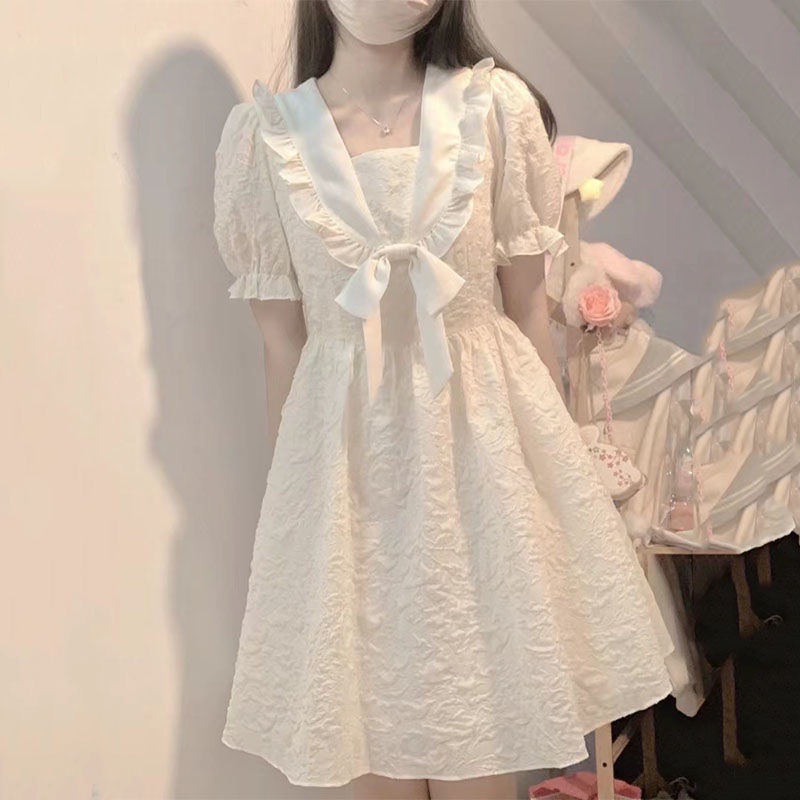 Váy Tiểu Thư Xốp Bèo Cổ Phong Cách Nhật Bản Đầm Nữ Bánh Bèo Màu Be Chất Liệu Gấm Xốp Size S - Lazada | Lazada.vn