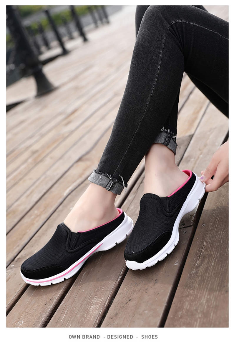 Fashion Shoes Women 39 s 2021 Mesh Slip on Half Slippers Flat Big Size Female Sneakers Women Comfort Casual Shoes Fly Weaving H7 16