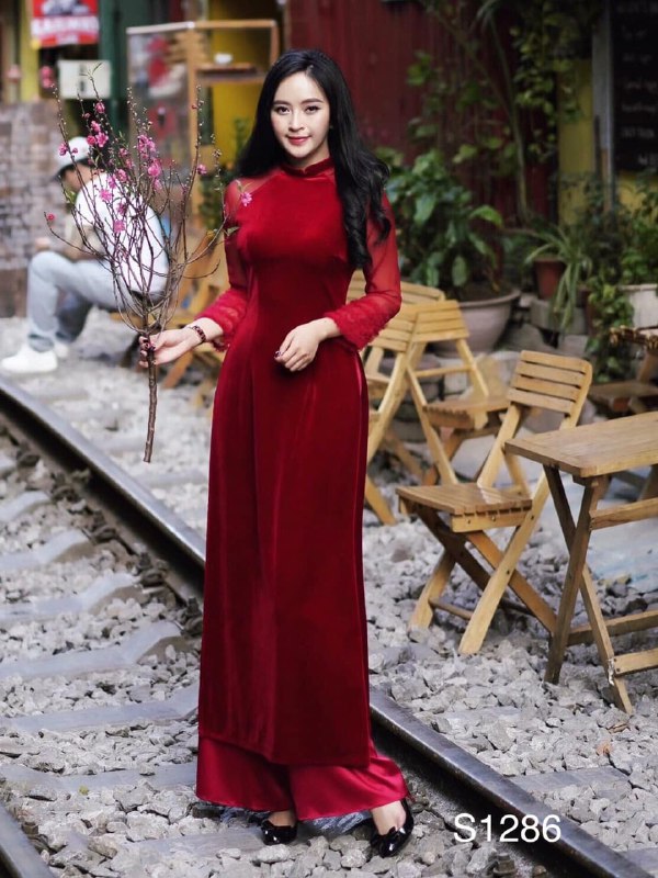 Giảm Giá Set Áo Dài Đỏ Rượu Nhung Hàn Cao Cấp S1286 - Beecost