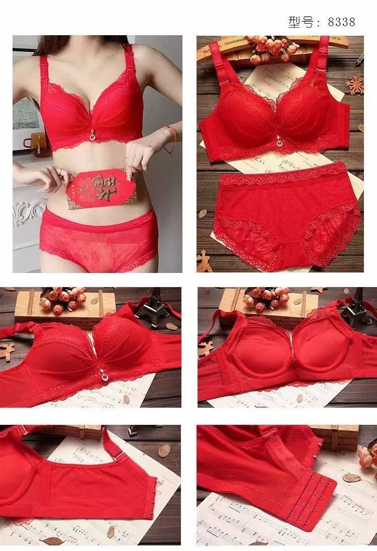 Single suit women gathered lift breasts sexy underwear bra benmingnian red underwear suits 16