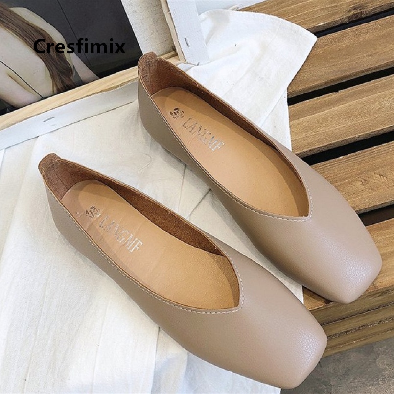 Cresfimix zapatos women fashion comfortable soft pu leather slip on flat shoes lady casual solid shoes female retro shoes a2424 12