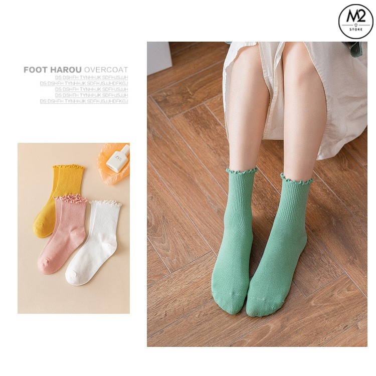 Tất Bèo Nhún Nữ Cổ Cao Phong Cách Vintage Hàn Quốc TNG17