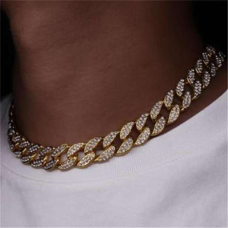 1 x Men's Hip Hop Necklace Ice Out Bling Diamond Necklace Cuban Link Chain Necklace Jewelry Gifts