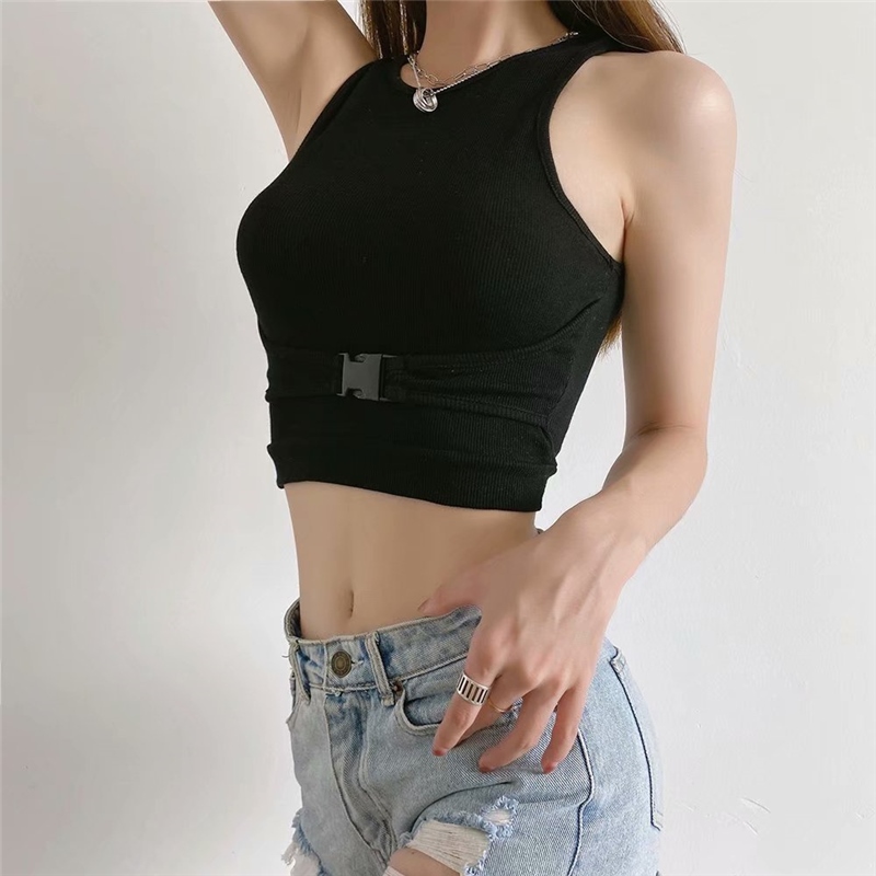 Bag buckles design feeling small sexy brief paragraph coat streets of Europe and the United States ins show thin summer wind tight sleeveless vest 7