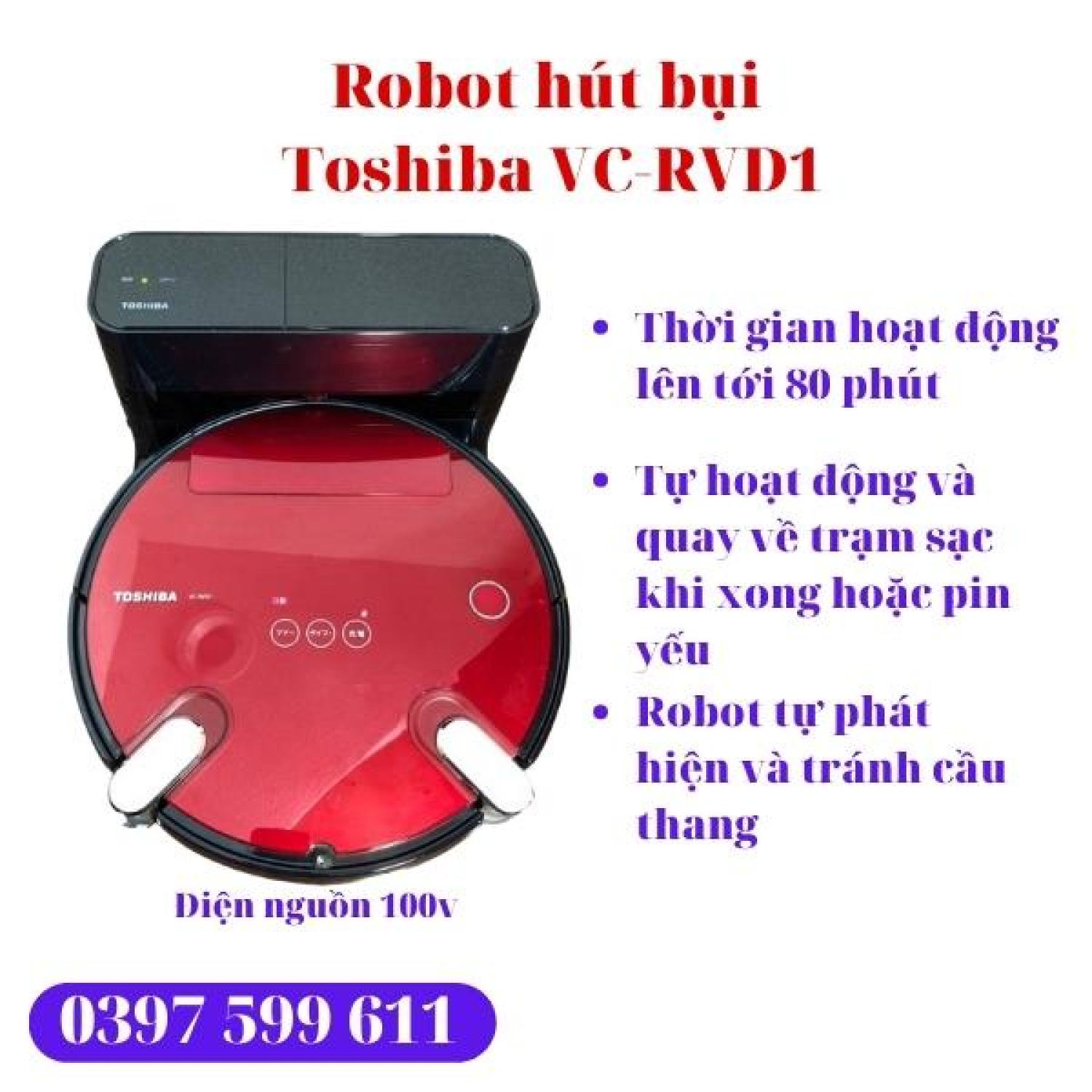 Robot lau nhà hút bụi Toshiba VC-RVD1 nội địa Nhật zin nguyên bản