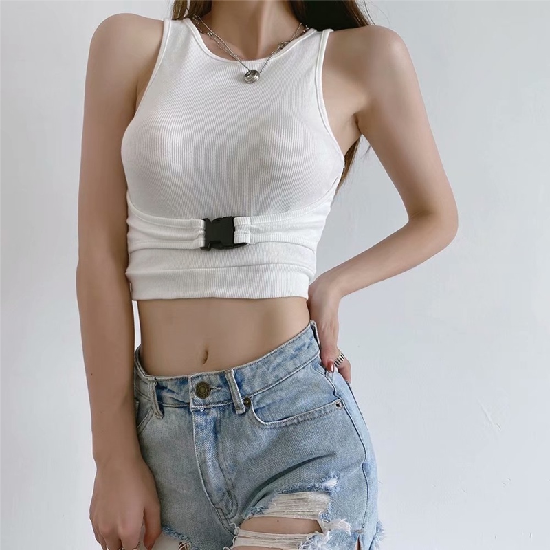 Bag buckles design feeling small sexy brief paragraph coat streets of Europe and the United States ins show thin summer wind tight sleeveless vest 4