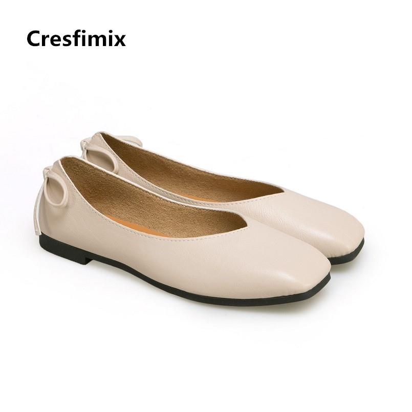 Cresfimix zapatos women fashion comfortable soft pu leather slip on flat shoes lady casual solid shoes female retro shoes a2424 4