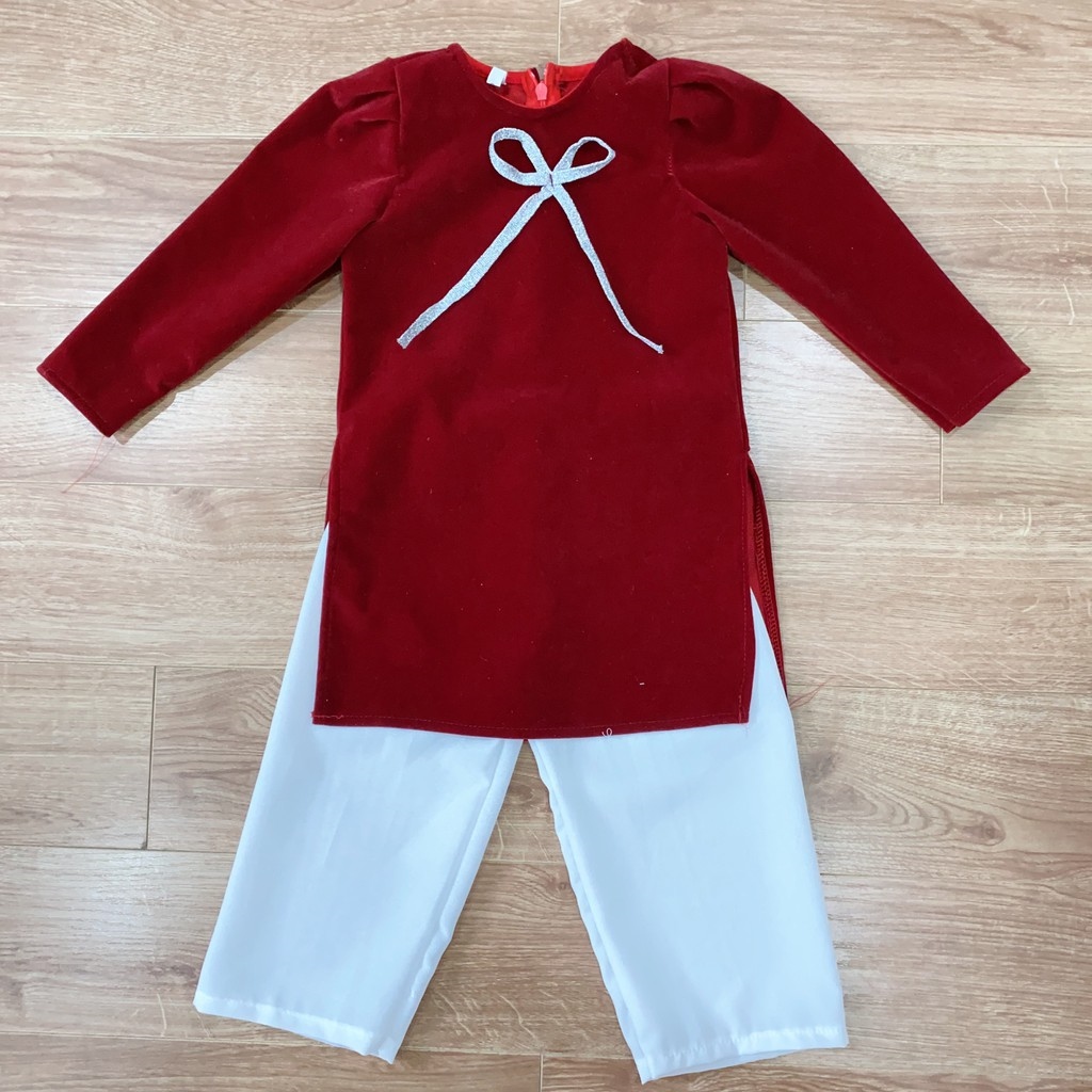 áo dài cho bé gái mặc tết chất nhung thiết kế basic cao cấp đính nơ siêu đẹp qate02 5