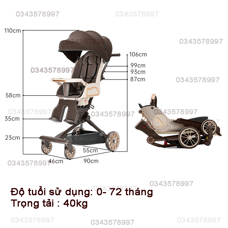 xe đẩy cho bé v9 mẫu mới baobaohao, xe đẩy gấp gọn 2 chiều cho bé sơ sinh 3