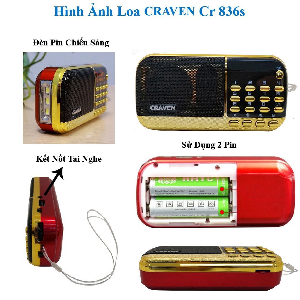 ♠◈ Loa Đài Craven 836s Nghe Thẻ Nhớ USB FM Máy Nghe Nhạc Mini Tắm
