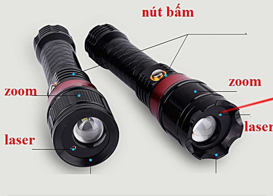 Đèn Pin Laser Tia Đỏ 2 Trong 1 ☑ Đèn Pin Laser Tia Đỏ 2 Trong 1 Có nhiều chế độ sáng: Sáng Mạnh - Vừa - Yếu, Nháy ,đèn pin , đèn laser , đèn pin và laser cùng lúc ☑ Khả năng chiếu xa lên tới 200M ☑ Có Thể Sử dụng làm sạc dự phòng trong trường hợp khẩn cấp ☑ Làm từ hộp kim nhôm bao đốt, bao đập, bao va chạm ☑ Thiết kế nhỏ gọn dễ cầm nắm và di chuyển ☑ Tuổi thọ 100.000 giờ tương đương dùng 27 năm (10 giờ/ngày) ☑ Bộ SP Gồm : Đèn, Pin Sạc 18650 Korea, Sạc Pin, Khay Dùng Pin Tiểu, Phiếu BH 12 tháng .------------------------------------------------------------------------------------------- Thông Số- ☑ Kích Thước : độ dài …20cm…. Độ rộng…5cm…….. ☑ Độ Sáng : 800 Lumen ☑ Thời Gian Chiếu Sáng : 3-8 Tiếng Tùy chế độ sử dụng ------------------------------------------------------------------------------------------Trọn Bộ Sản Phẩm Gồm- ☑ Đèn pin - ☑ 1 Pin - ☑ Hộp Đựng - ☑ Giấy Hướng dẩn sử dụng - ☑ Sạc - ☑ khay đựng pin - ☑ giấy bảo hành